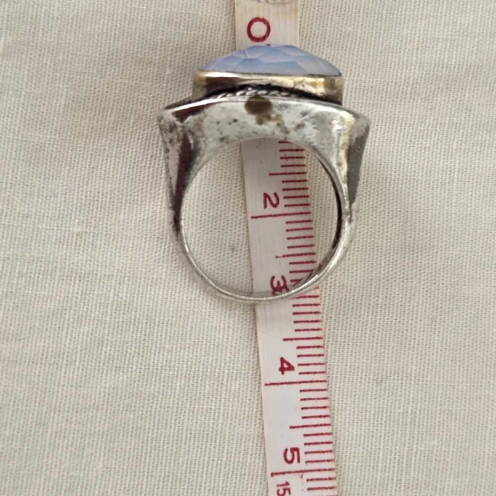 Facet Cut Moonstone Silvertone Fashion Ring